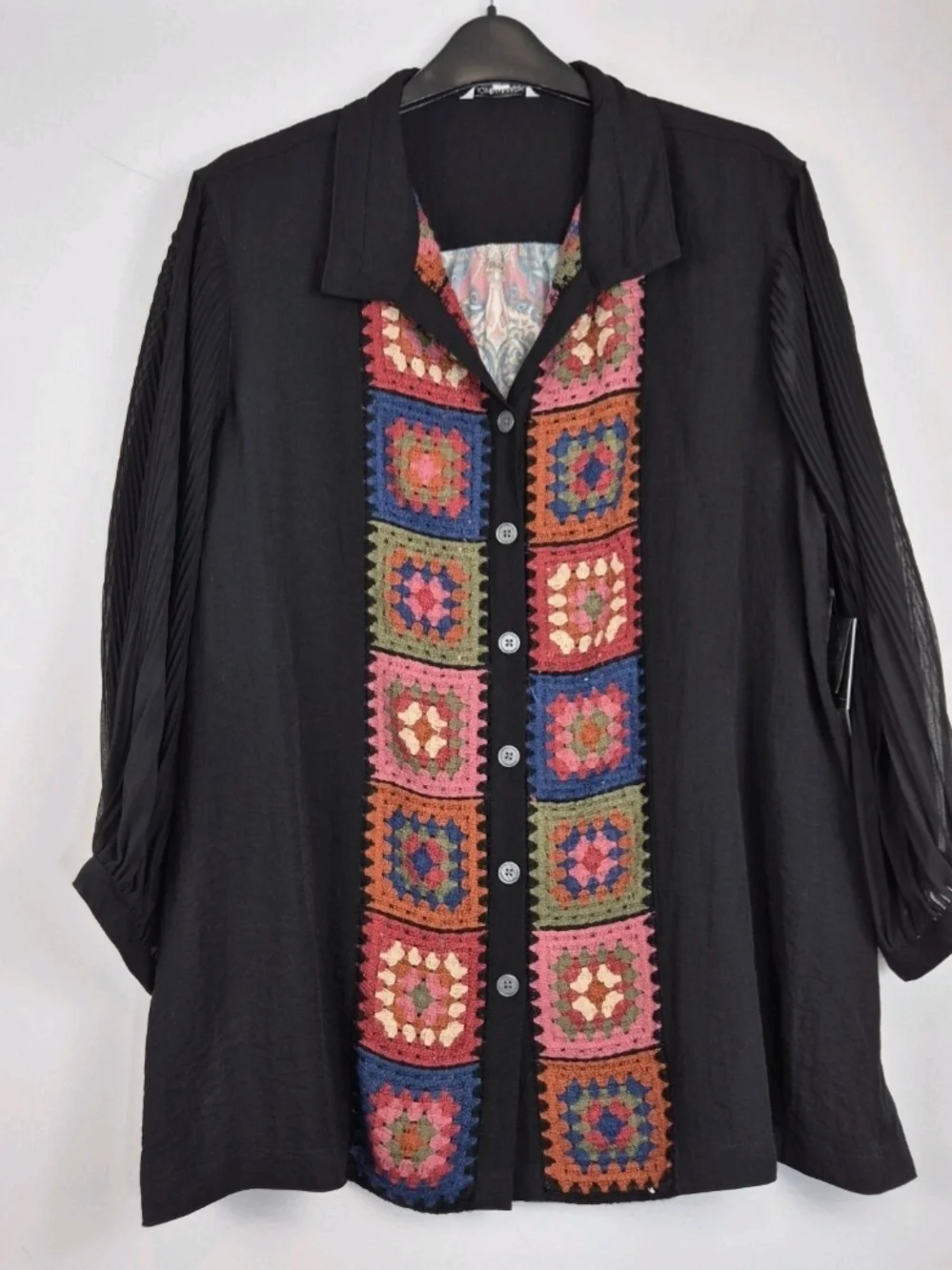 John Mark Women's Size PXL Crochet Button Up Shirt Tunic Black Long Sleeve 25 - Picture 6 of 14